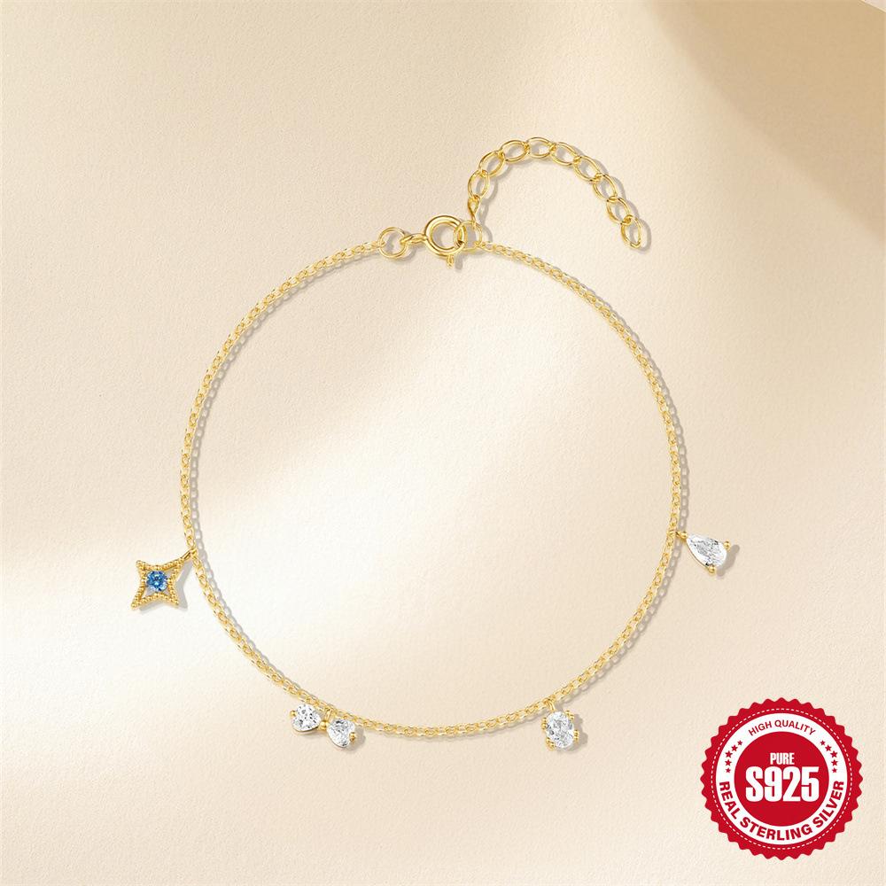 Simple And Versatile S925 Sterling Silver Daily Wear Water Drop/Bow/Tetragonal Star Combination Design Geometric Bracelet