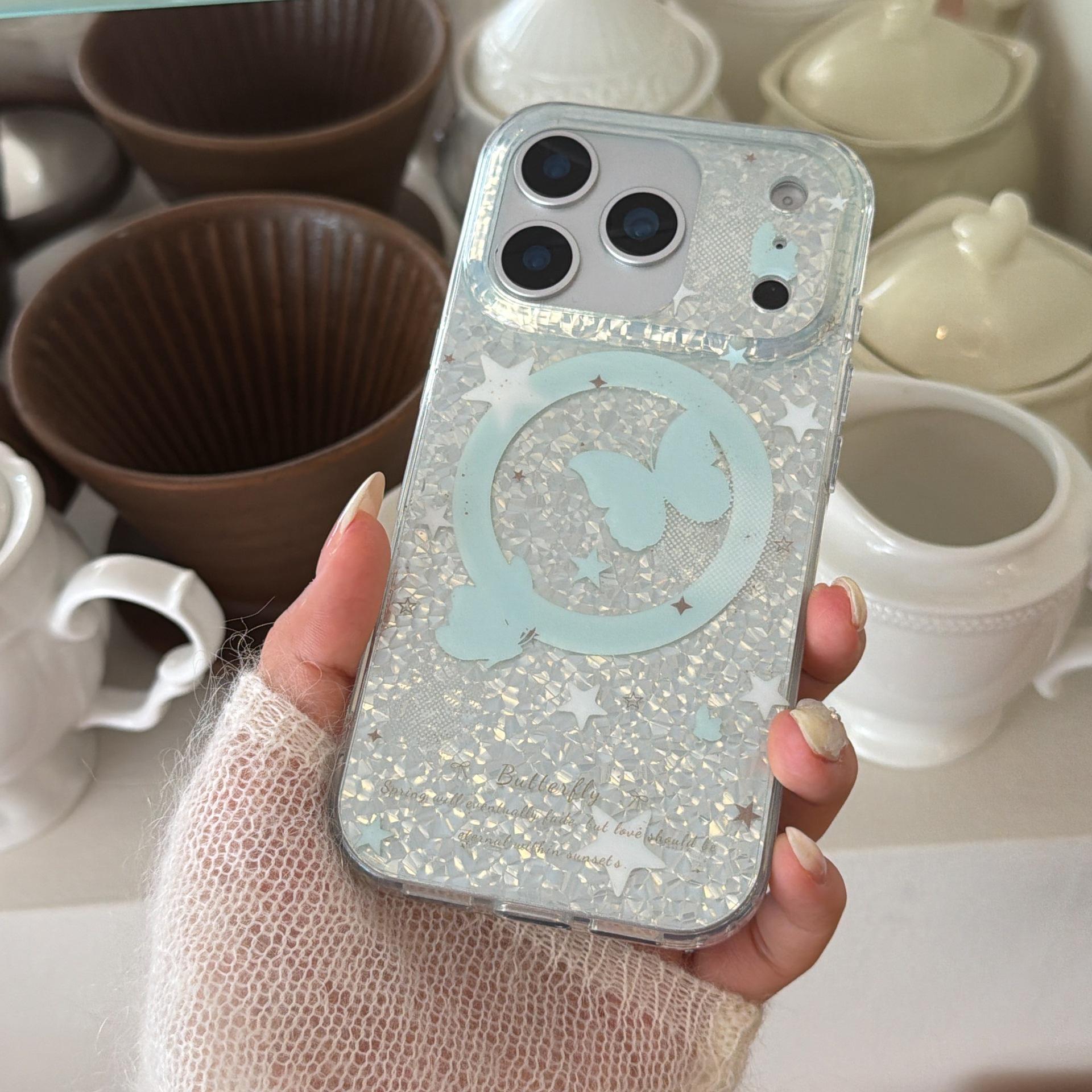 

Элегантный чехол-подставка с магнитом и стразами в виде бабочки для iPhone 15/16P и 17ProMax iPhone 16 Pro Max