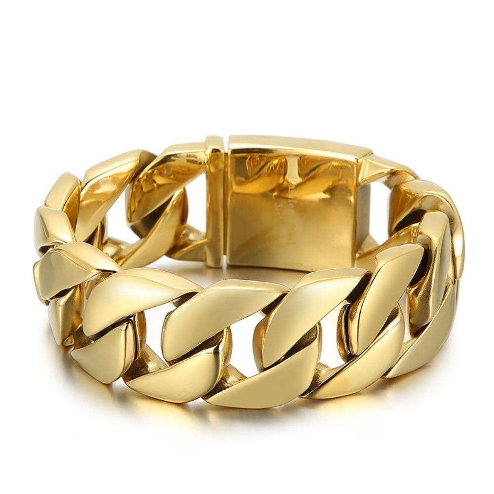 European and American Stainless Steel Men s Cuban Thick Bracelet, Hip-hop Trendy Men s Electroplated 18k Gold Titanium Steel Bracelet 20cm