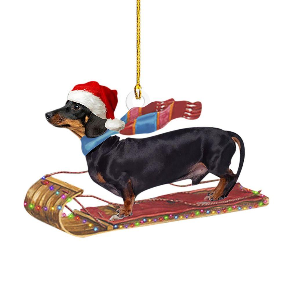 Acrylic Christmas Dachshund Pendant Craft Hanging Ornaments Christmas Dachshund Ornaments  Car