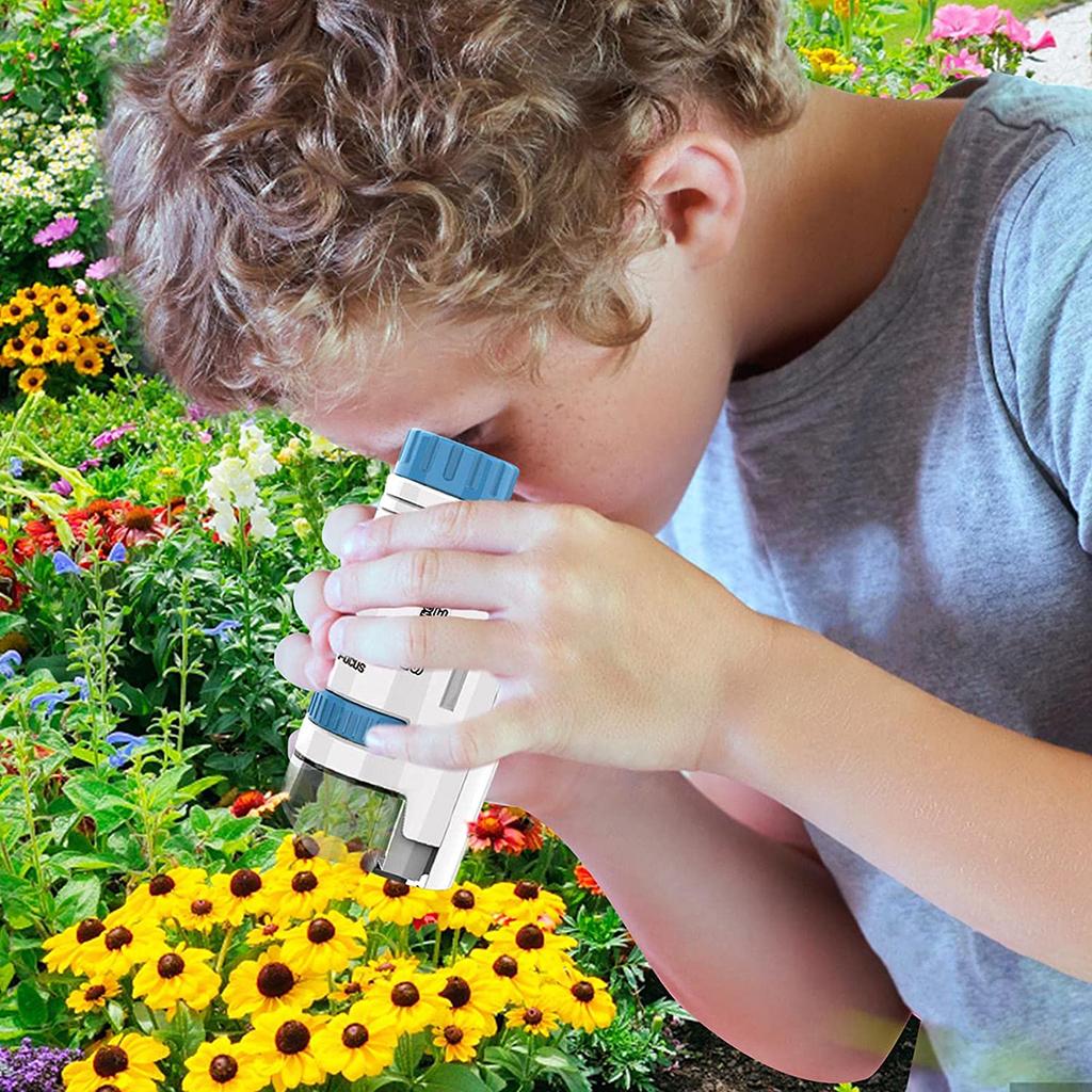 60-200x Pocket Microscope Electric Mini Microscope with LED Light Portable Child Microscopes for Kids Microbiological Learning