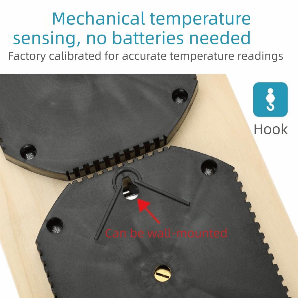 Bimetallstreifen Wandthermometer Hitzebeständige Materialien Haar-Hygroskopisches Element Hygrometer Kiefernholzgehäuse