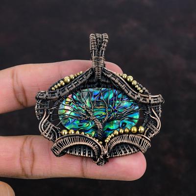 Tree Of Life Abalone Shell Pendant Copper Wire Wrapped Pendant Original Gemstone Jewelry Handmade Designer Pendant Copper Jewelry For Gifts