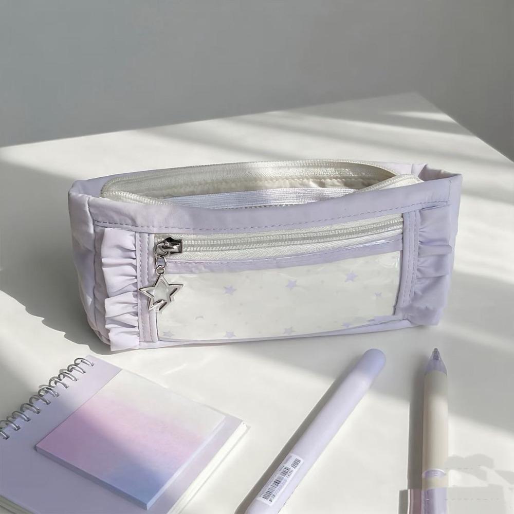 Large Capacity Pen Bag Transparent Window Stationery Storage Pouch Special Design Pencil Case DIY