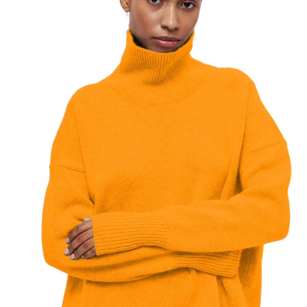 

Специальная женская одежда Новый свитер для вечеринок Свободный Популярный С полувысоким воротником Осенне-зимний свитер 4XL жёлтый