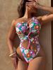 Maillot de bain une pièce imprimé asymétrique pour femme, sexy, ajouré, bandage, bikini, vêtements de plage