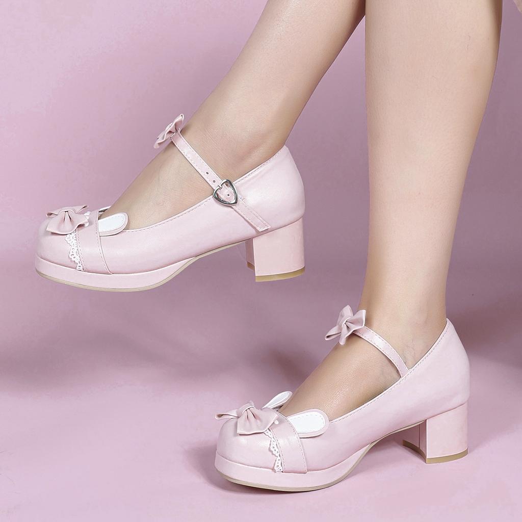 Source 2025 Fashion Sweet Round Head Bow Light Mouth Single Shoes Thick Heel High Heel Women's Shoes College Doll Princess Shoes
