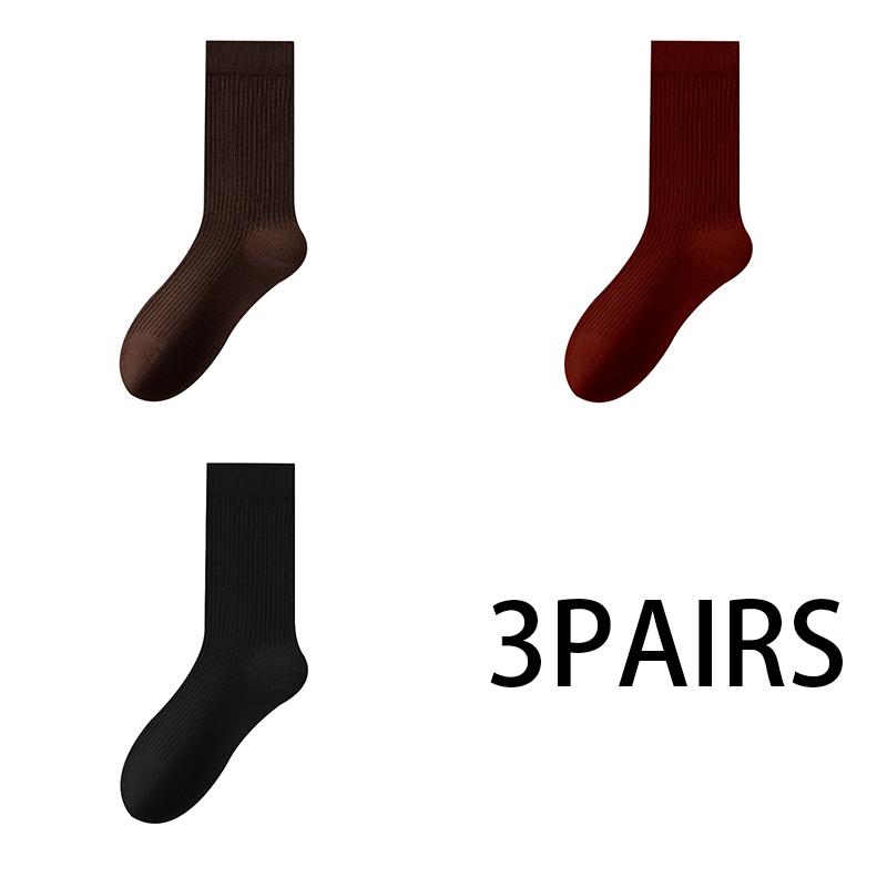 Women's Fall and Winter Angola Red Vertical Stripes Stockings Boneless Mid-calf Cotton Socks