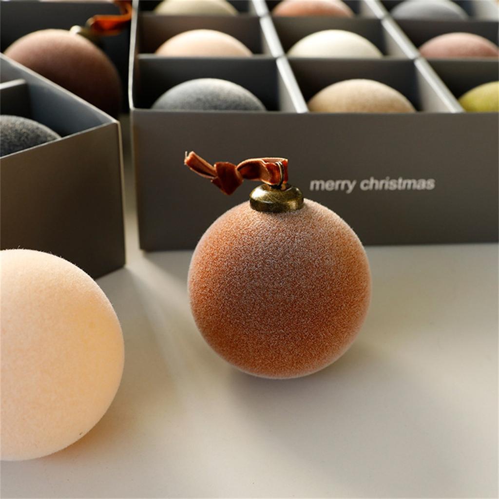 Christmas Flocked Ornaments 8cm 9Pcs Muted Color Cloth Wrapped Balls Christmas Tree Hanging Decor Mall Holiday Festive Decor