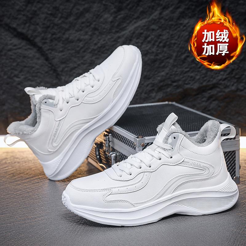 Winter new casual extra large size velvet thickened warm cotton shoes medium top leather sneakers