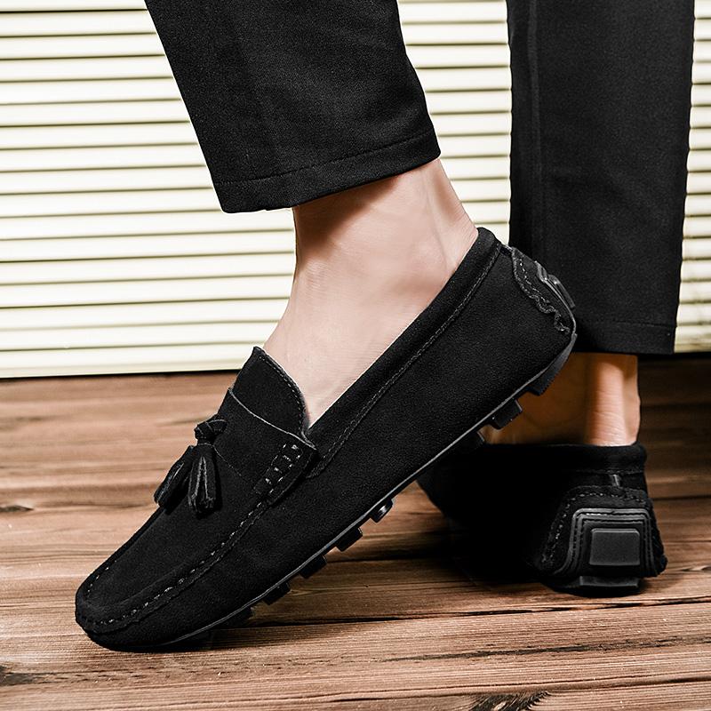 2025 Suede Leather Shoes Loafers Men Flats Slip On Male Driving Mocassim Masculino Men Casual Shoes Fashion Dress Footwear