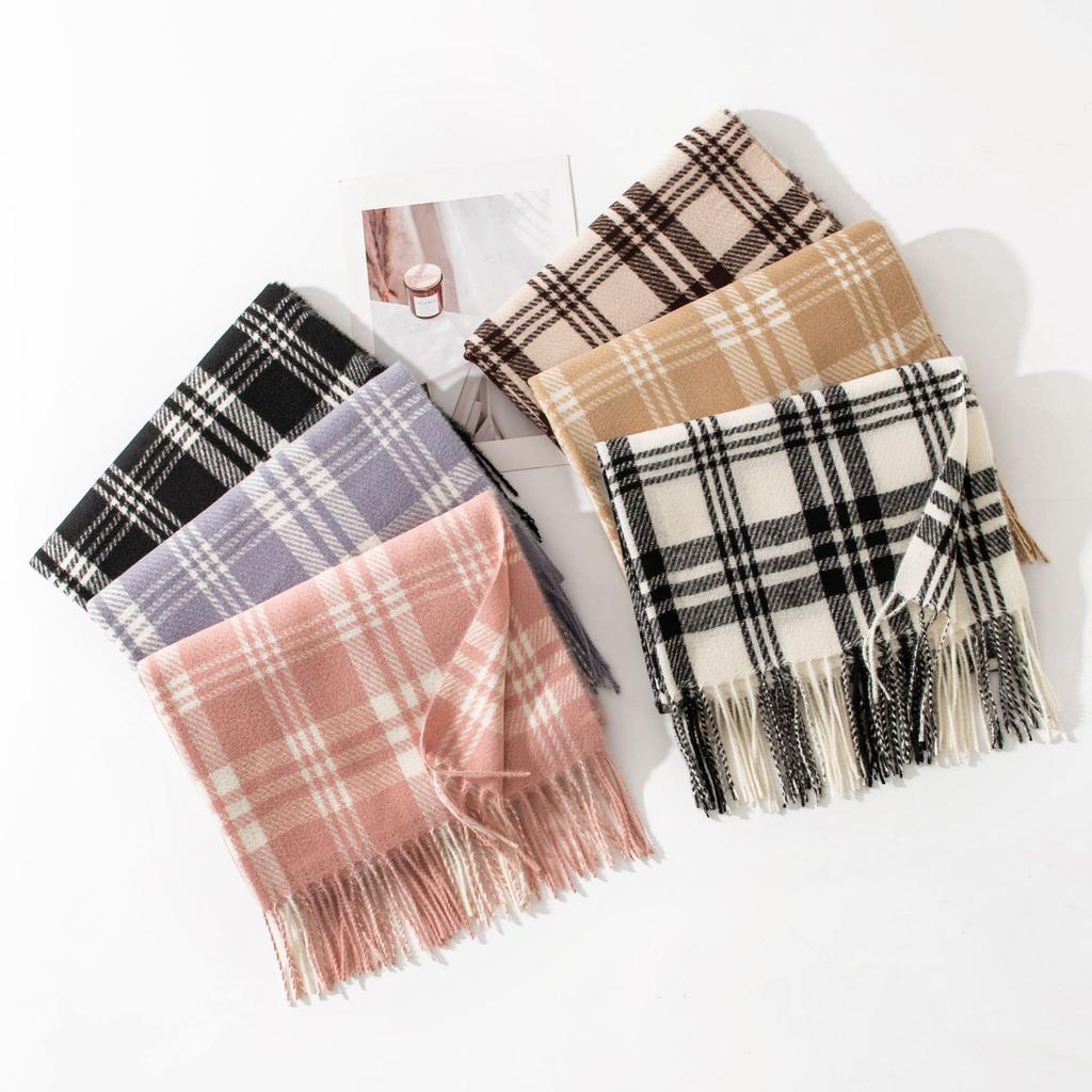 Imitation Cashmere Shawl Scarf High End Autumn and Winter Plaid Versatile Student Scarf Temperament Plaid Korean Fringed Scarf