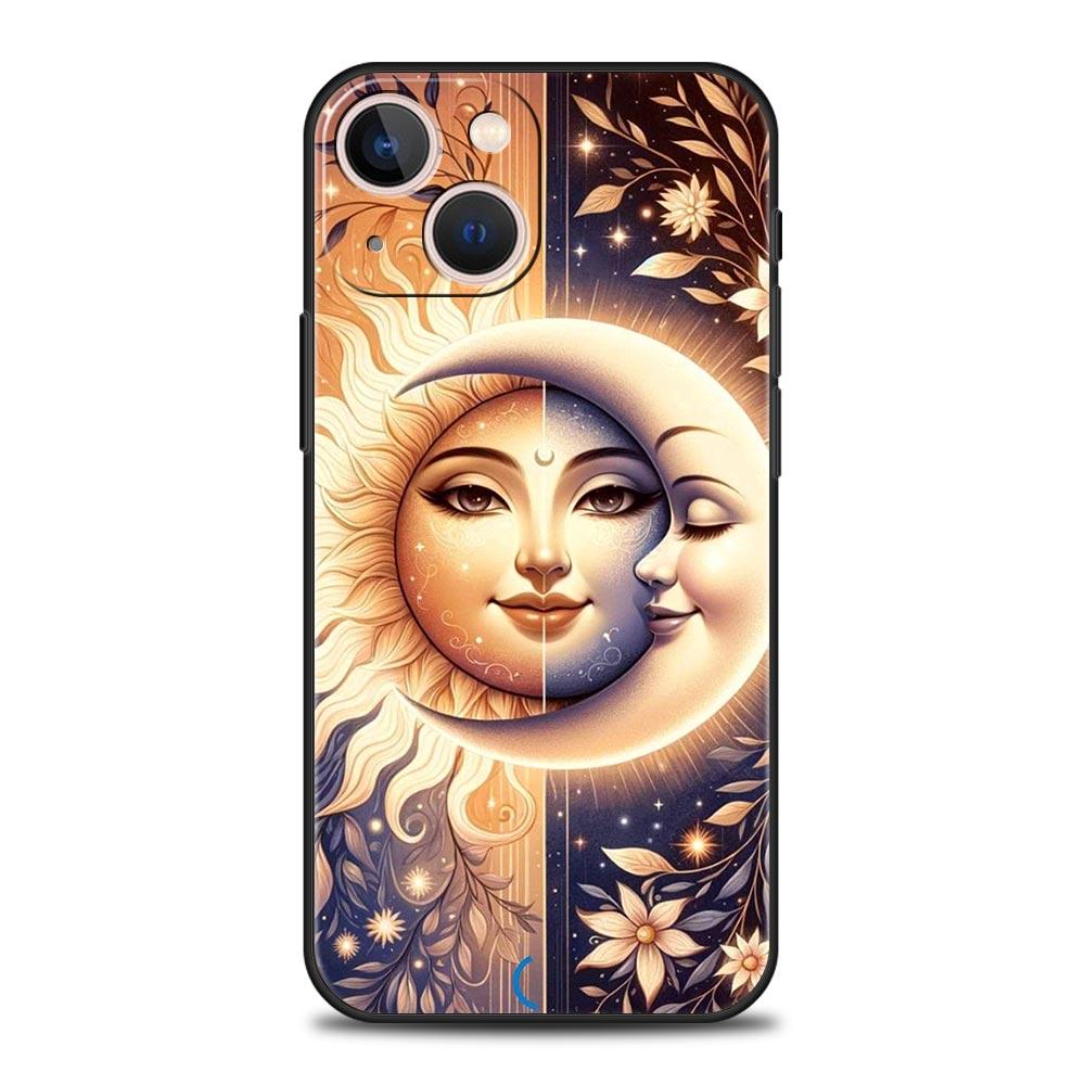 Moon Sun Phone Case For iPhone 17 16 15 Pro Max 11 12 13 14 7 8 Plus SE 2020 X XR XS Cover Soft Black