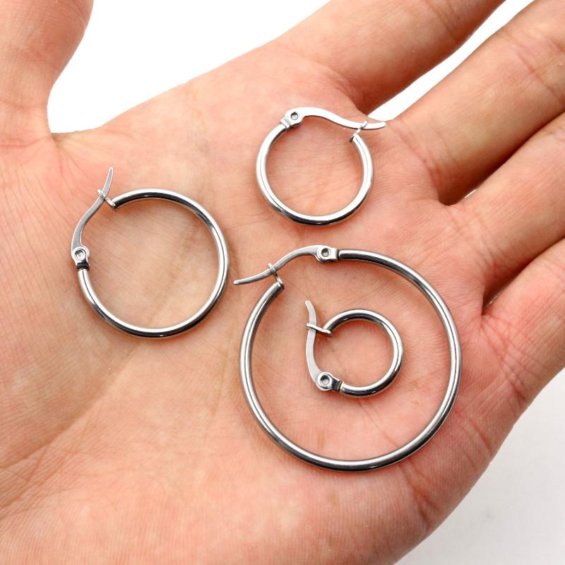 10pcs Stainless Steel Earring Hoops 15-55mm Round Open Earrings Clips Circle Diy Jewelry Making Findings Accessories