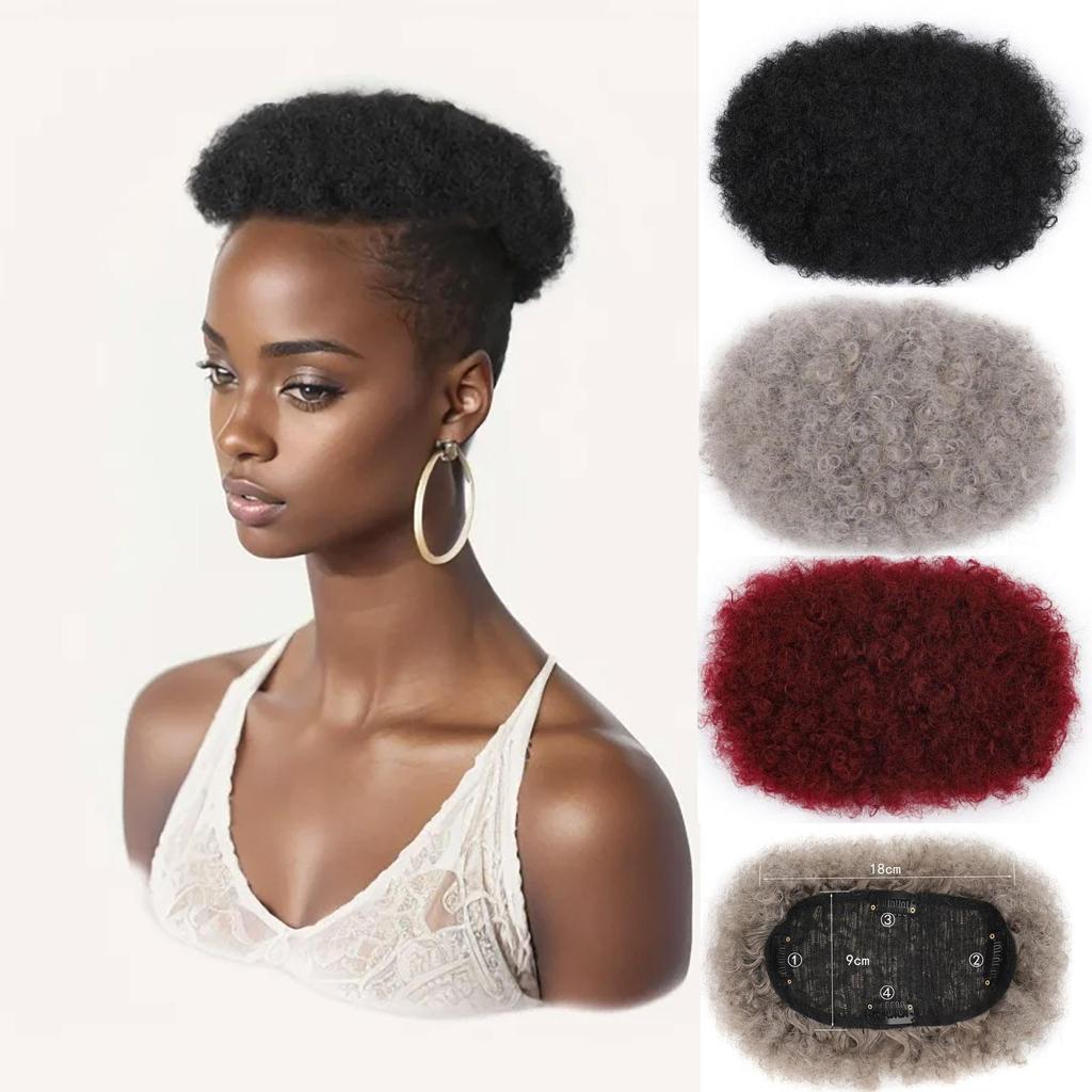 Clip In Topper Wig With 4 Clips Short Curly Black Gray For Women Hair Loss Bald Head Daily Use Synthetic Hairpiece