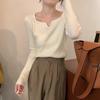 Fashion Square Collar Inner Knitted Pullover Bottoming Sweater Autumn Winter Slim Fit Office Loose Tops Knitwear V Neck Solid Basic Sweet Clothing