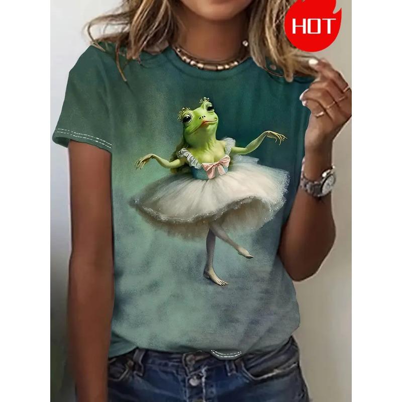 Fun Frog Pattern 3D Printed Women T-shirt Summer Casual Daily Street Short Sleeve T-shirt Cute Animal Graphic Kids Men Top Tees