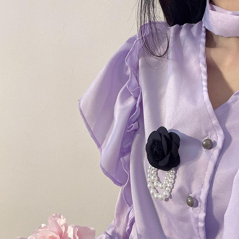 Xiaoxiangfeng Corsage Retro Exquisite Black and White Camellia Brooch Classic Pearl Beaded Pin