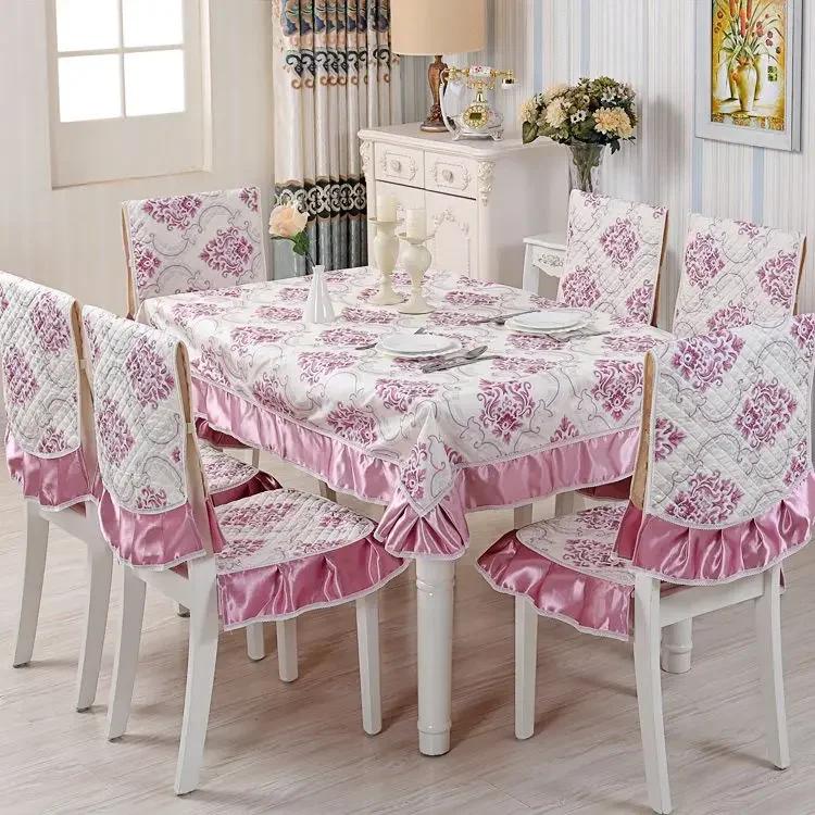 Couverture de chaise à ourlet en dentelle, Style européen, tissu de Table à manger, coussin, nappe imprimée plate, tissu de couverture de tabouret d'art