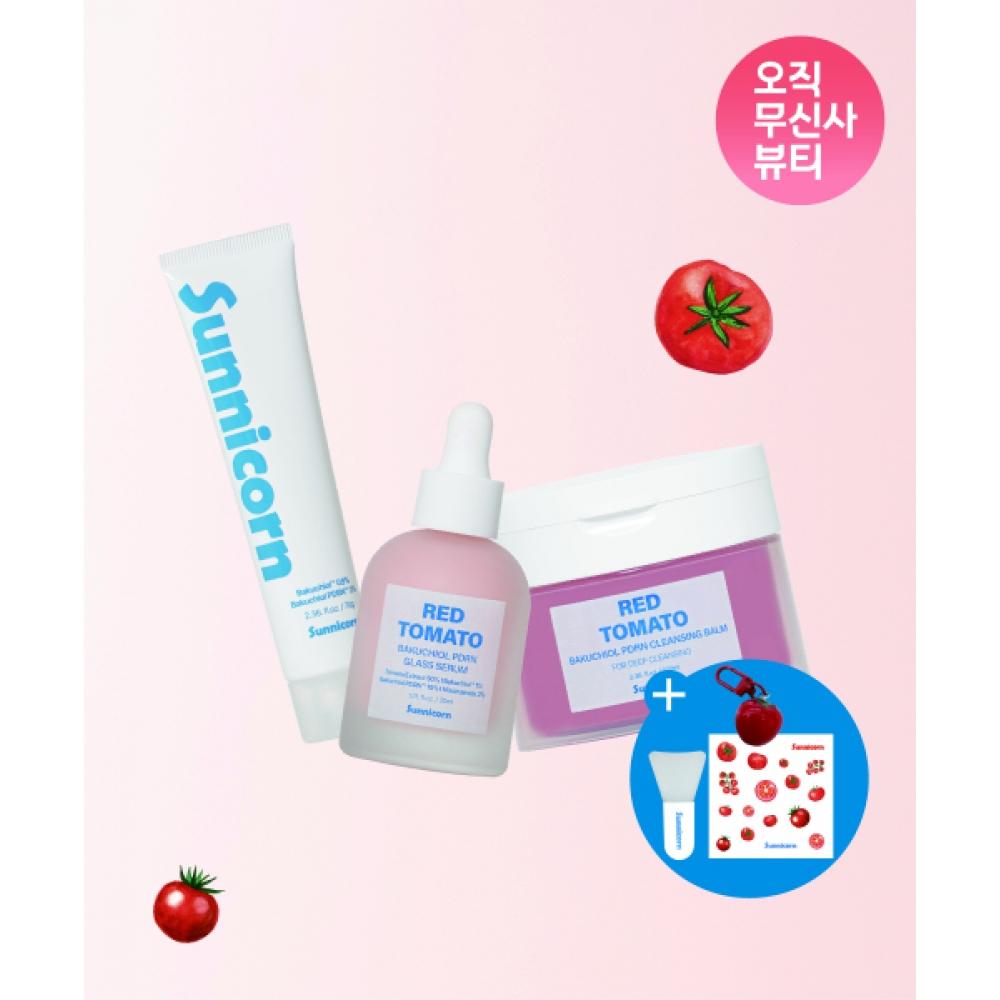 Sunnicorn Tomato Bakuchiol Pdrn Wrapping Mask+serum+cleansing Balm Set Pack Brush+key Ring+sticker Included NONE