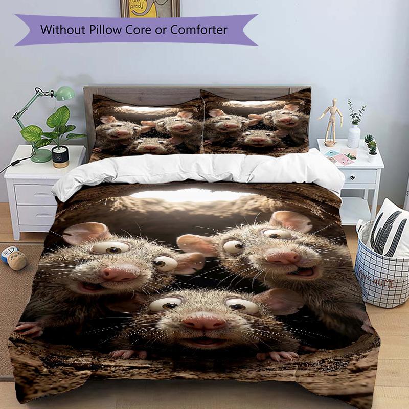 3pcs Anime Cartoon Rat Bedding Set - Includes One Quilt Cover and Two Pillowcases (No Core) - Polyester Fabric, Perfect for Bedroom and Gues