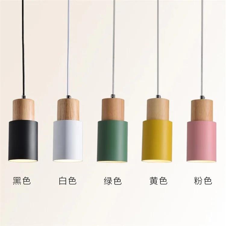 Creative Simple Wood Pendant Lights Led Black/White Hanging Lamp Metal Kitchen Bar Hotel Bedroom Luminaire MJ807