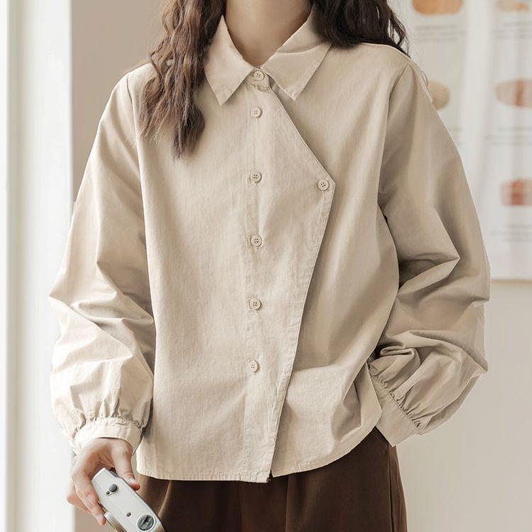 Chemise décontractée large irrégulière pour femme Printemps Automne Hiver Style japonais à carreaux Preppy à manches longues Chemise Veste Vêtement d'extérieur