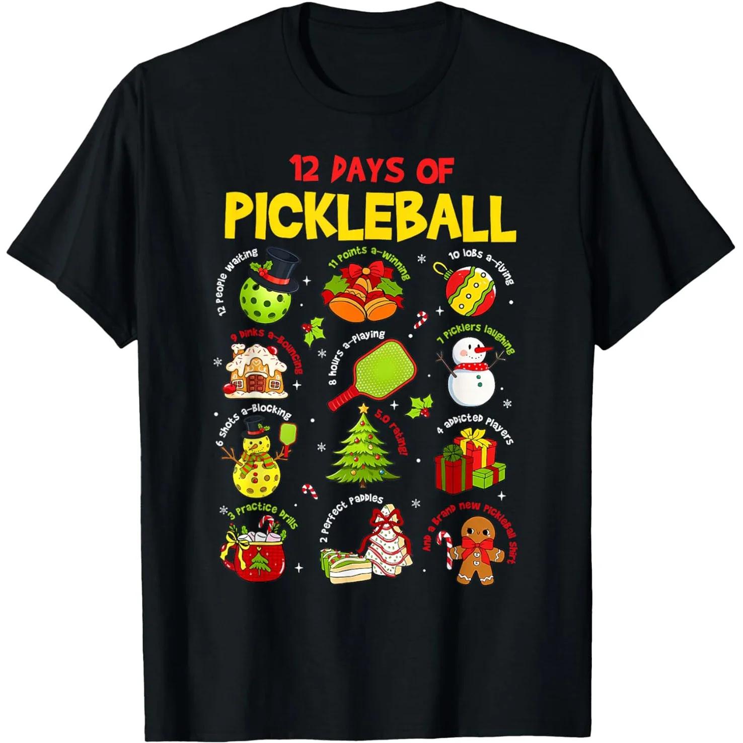 

12 Days of Pickleball Christmas Graphic Tee Unisex Women Cotton Breathable Short Sleeve Unisex TShirt S