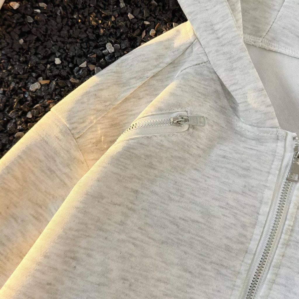 Unisex Spring Shoulder Padded Jacket: High Street Cool, Zipper Accents, Fashion Hoodie Cardigan