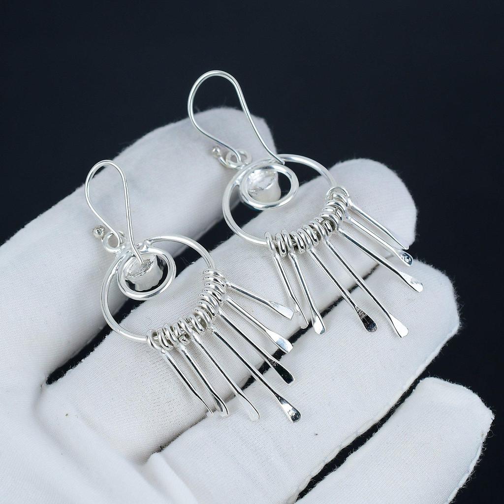 Natürlicher Rosenquarz Edelstein Hakenohrringe 925 Sterlingsilber Ohrring, Handgefertigter Boho Silberschmuck Hängeohrringe, Jubiläumsgeschenk