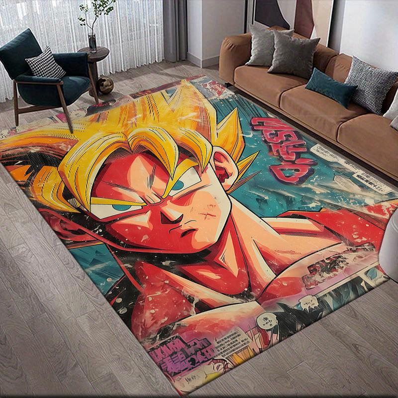 Dragon Ball Super Saiyan Goku Anti-Slip Rug, Rectangular Carpet for Home Living Room & Sofa Zone