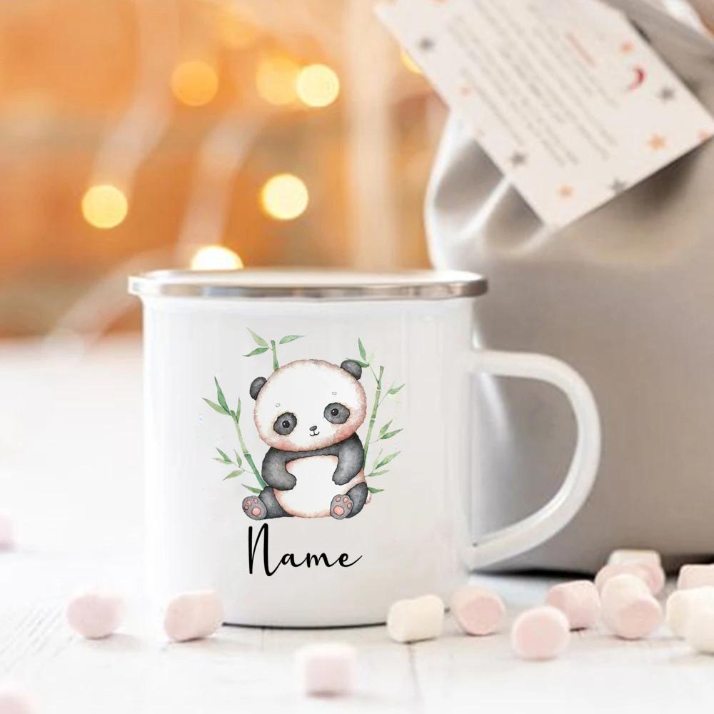 Personalized Animal Customize name Coffee Cup for Women Gift Custom Camping Enamel Mug Cute Deer Tiger with Name Gifts for Kid