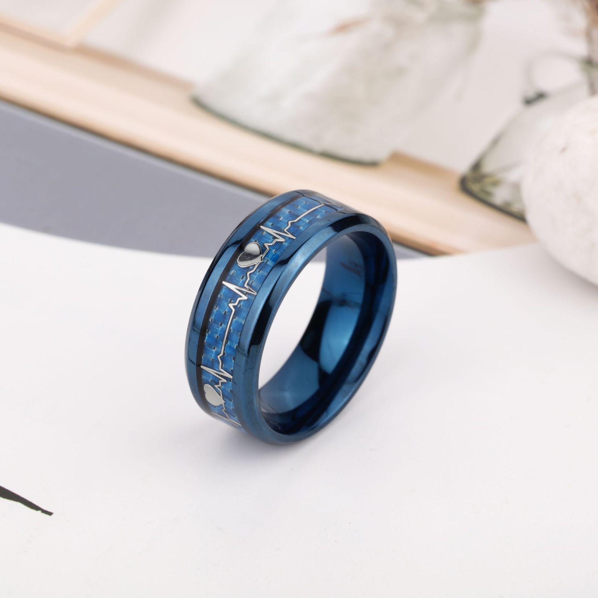 Модное Панк Кольцо из Нержавеющей Стали для Мужчины Синее Черное Сварное Углеродом Сердцевидное Парное Сочетание Тонкое Кольцо Подарок на День Святого Валентина 6