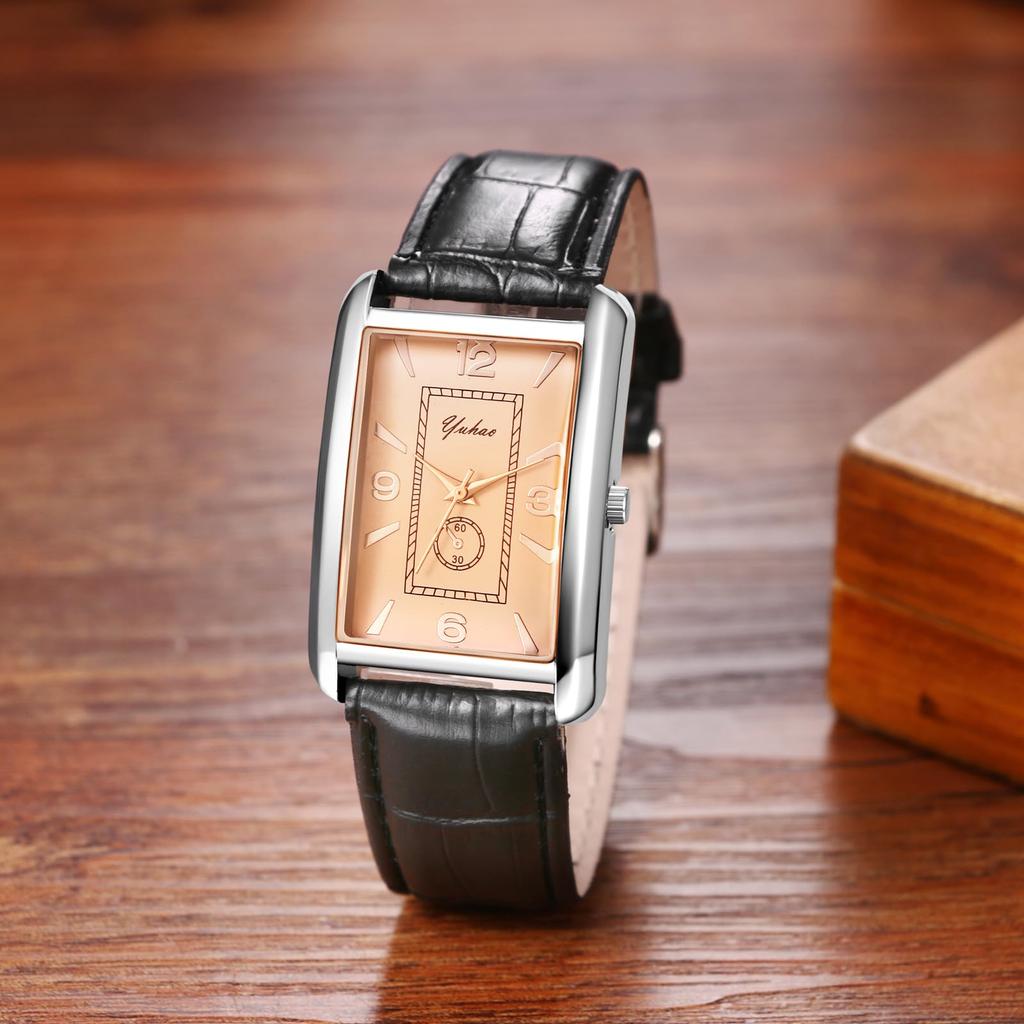 Stylish Men's Square Watch, Waterproof: Antique Analog Display, PU Leather, Black, Couple's Quartz Movement, Leisure, Business, Fashion Accessory -