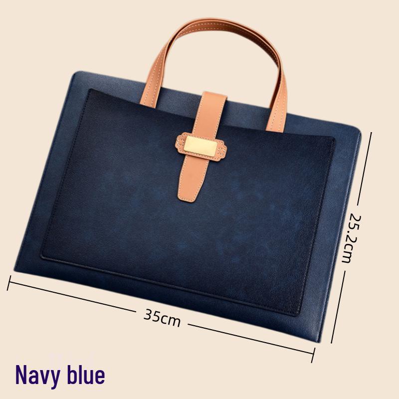 A4 Leather Business Document Bag - Portable Handheld Briefcase