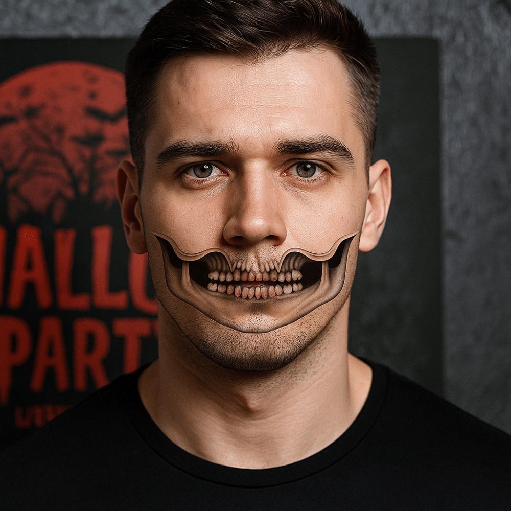 2pcs Disposable Mouth Clown Tattoo Portable Long-acting Halloween Face Tattoo Transparent Terrifying Skull Temporary Sticker