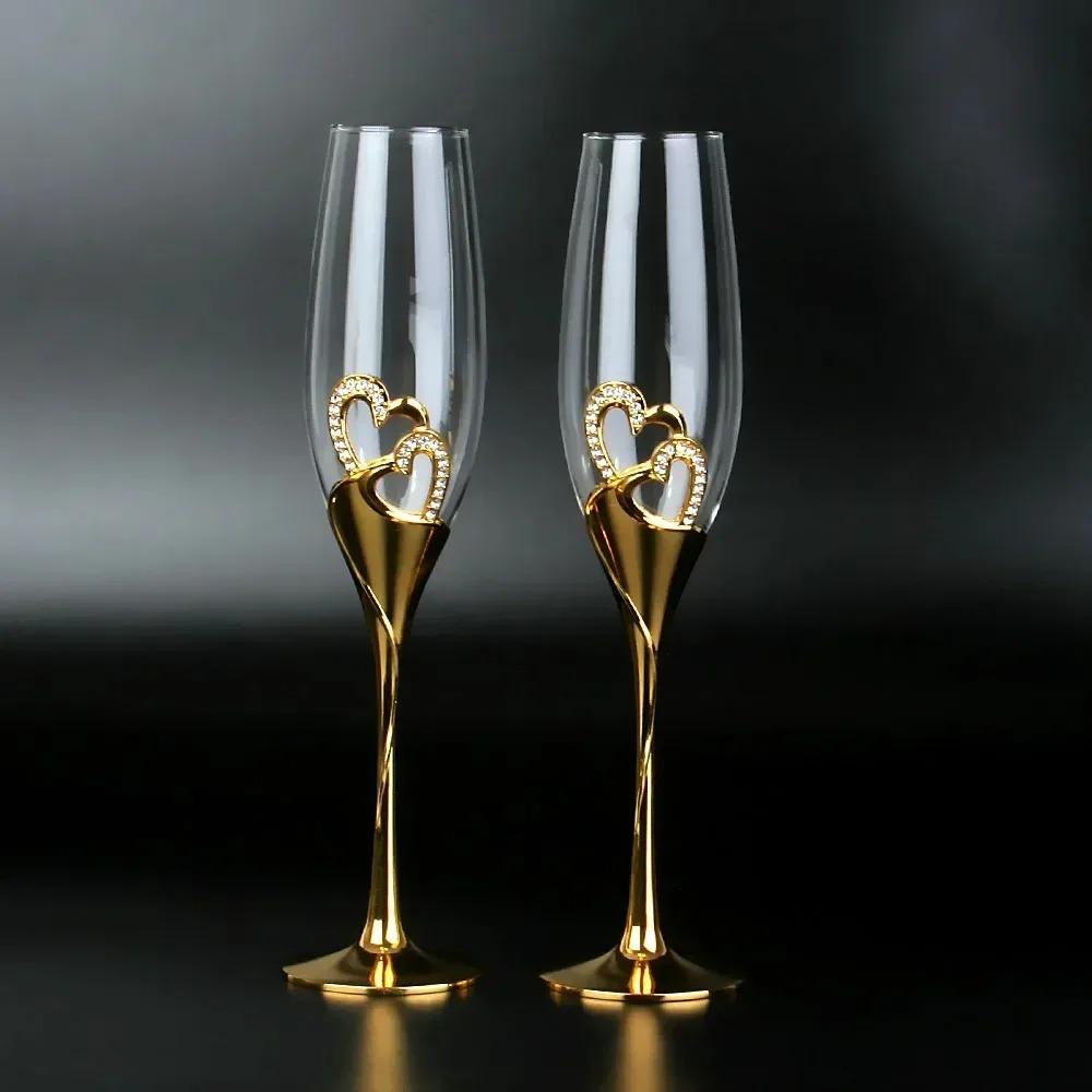 Crystal Champagne Glasses, Wedding Goblets, Red Wine Glass, European Household Sparkling Sweet Glassware, Golden Drinkware