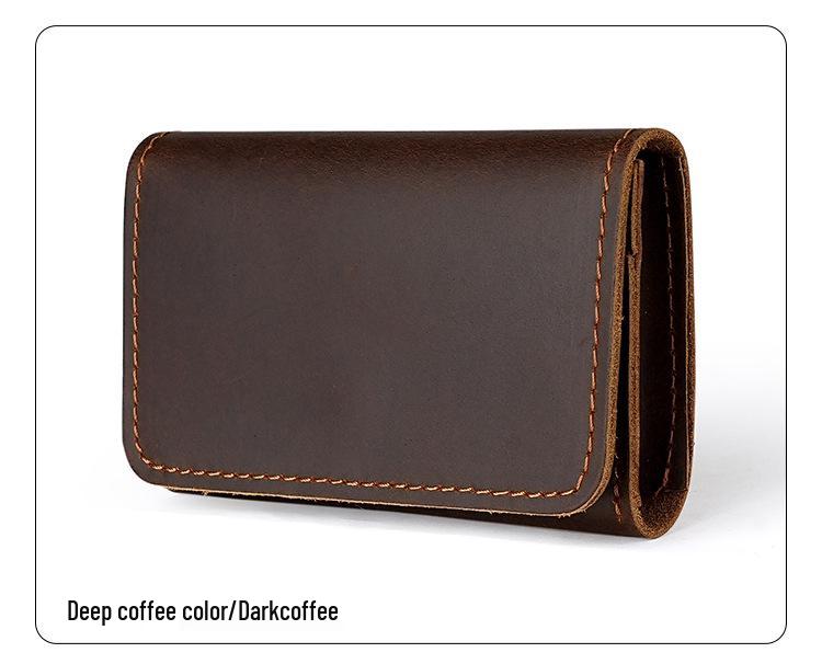 Men's Crazy Horse Leather Card Holder & Wallet - Genuine Dark Buckle, Multi-functional, Bi-fold, First Layer Cowhide