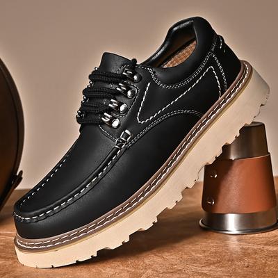 High Quality Men Seasonal New Fashionable Lace Up Workwear Shoes Spring Men Outdoor Comfortable Thick Soled Casual Leather Shoes