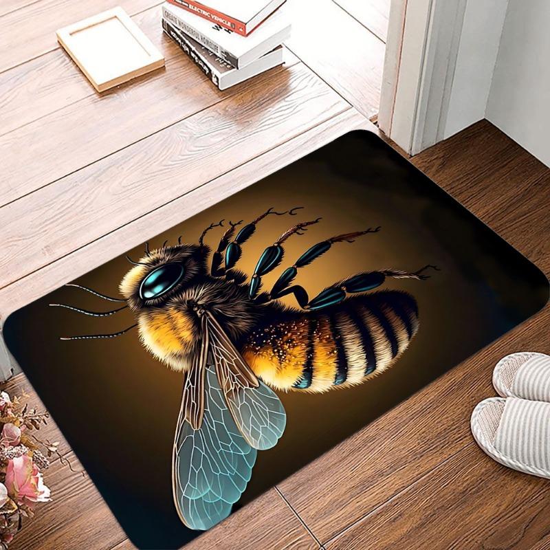 Bees Printing Non-Slip Small Rug Waterproof Easy Clean Floor Mat for Indoor Outdoor Use Durable Home Decor Fashion and Beautiful