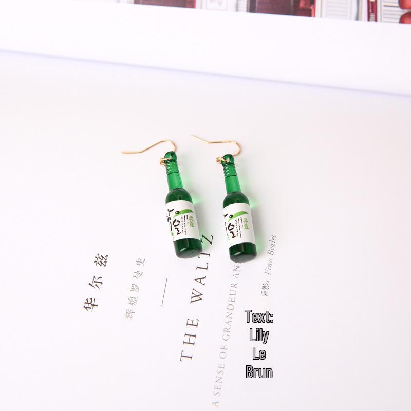 E1079 Stylish Beer Bottle Earrings - Creative Round European & American Design