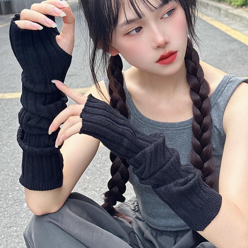 

Женские мягкие вязаные перчатки без пальцев, однотонные рукава, варежки, грелки, мода Y2K, зима