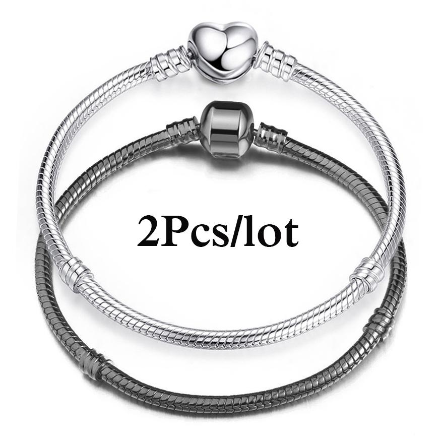 2 Stück/Los Sonderangebot 3mm Silberfarbene Schlangenkette Charm-Armband Für Damen Herren Passend für DIY-Armbänder Schmuck Geschenk