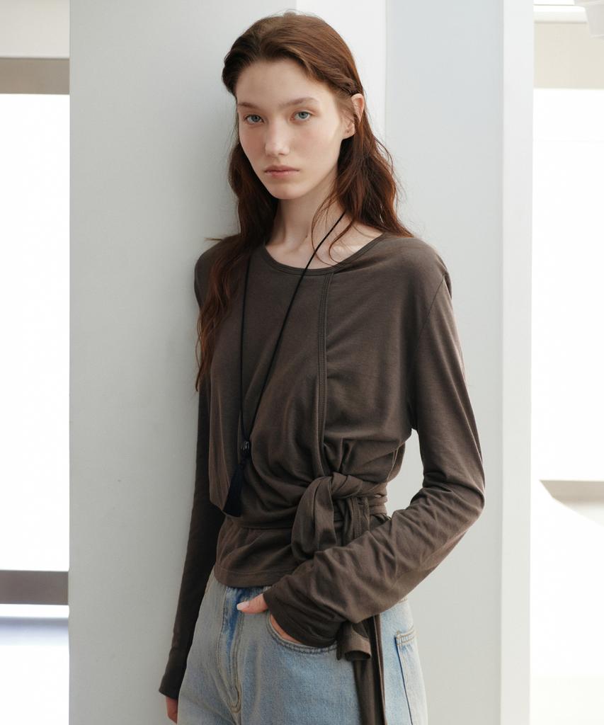 URAGO Tencel Draped Wrap T-Shirt_2Colors