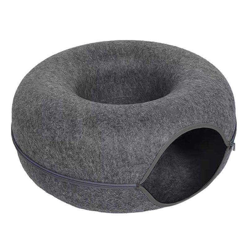 1PC Felt Cat Bed Enclosed Cat Cave with Zipper, Foldable Indoor Cat House, Cozy Donut Shape Pet Bed for Small to Medium Cats