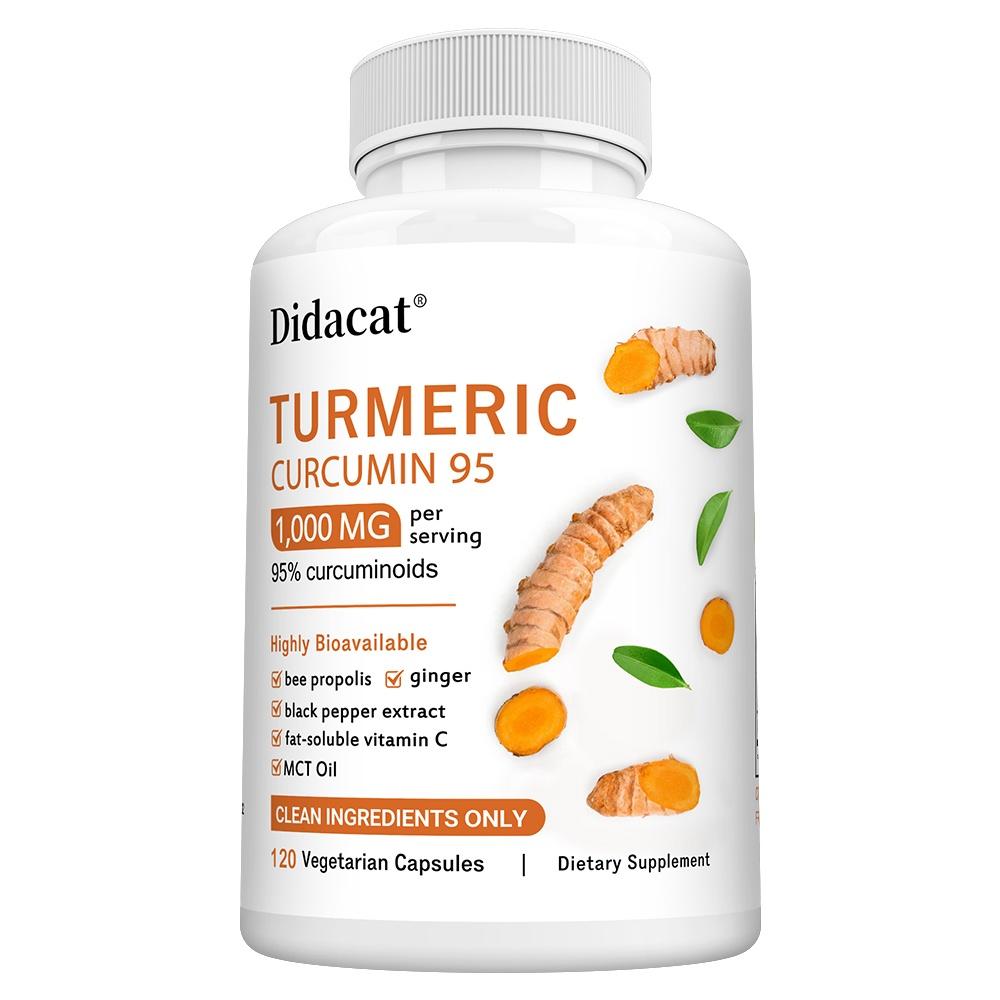 Didacat Turmeric Curcumin 95 Capsules, 1000mg, with Ginger, Black Pepper, 120 Caps