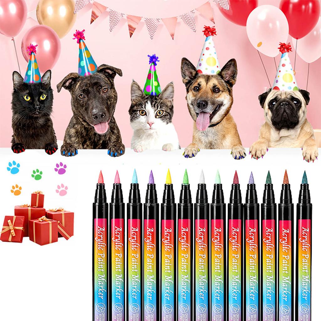 12 Colors Washable Pet Nail Coloring Marker Pens for Dogs Cats Nail Art Pens Kitten Nail Grooming Brush Set Pet Supplies