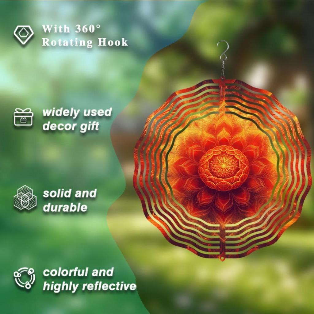 10 Inch Bohemian Metal Wind Chime with 360 Degree Swivel Hook Sunburst Design for Spring Summer Balcony