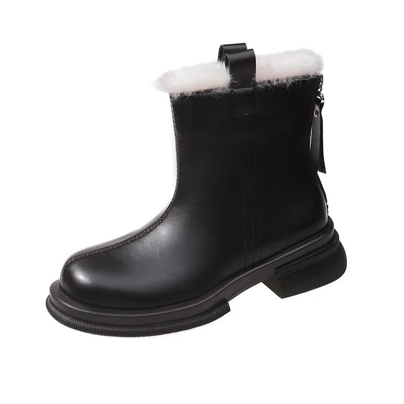 Зимові теплі модні жіночі черевики 2024 Нові водонепроникні протиковзкі коричневі короткі черевики Прості й універсальні жіночі черевики на платформі на блискавці
