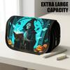1pc Portable Flip-Top Halloween Themed Pencil Case with Double-Layer Zipper, Gothic Skeleton Blue Design, Large Capacity Thickened Oxford Multifunctio